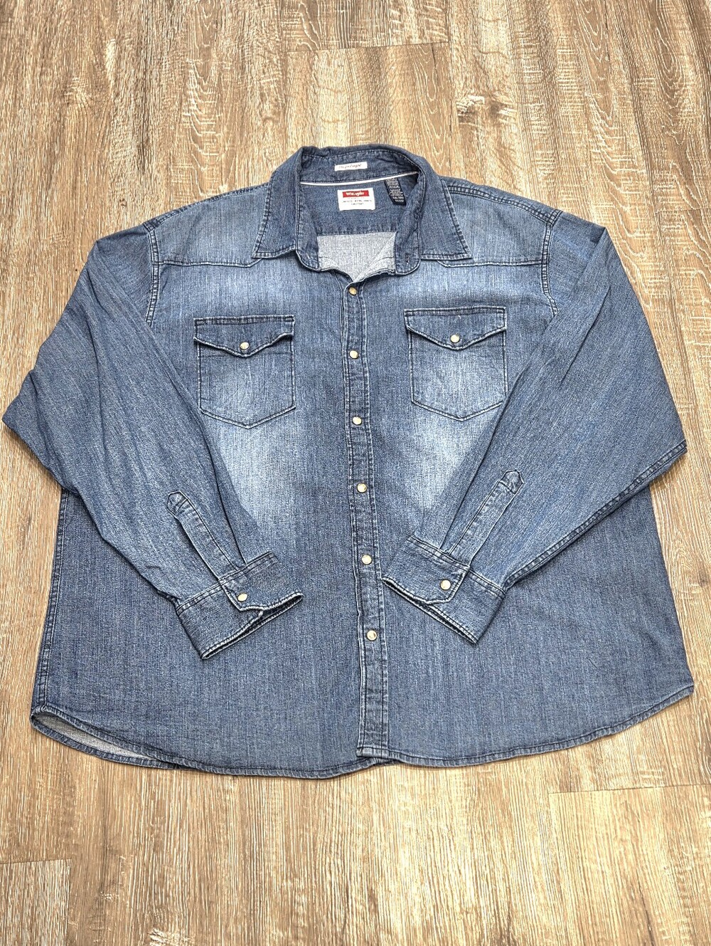 Wrangler Western Men's Preowned Denim Pearl Snap Button Down Denim Shirt 3XL